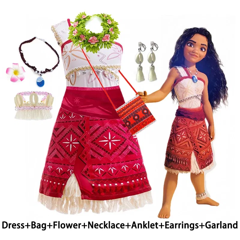 Color: black, Kid Size: 16 - Disney Movie Moana 2 Girl Dress Cosplay Party Costume Ocean Adventure Princess Fancy Clothes Children Vaiana Outfit Dress