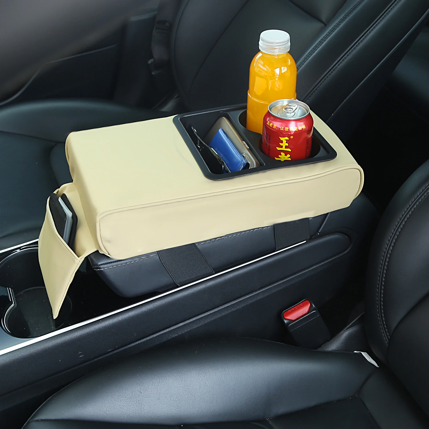 Color Name: black, Ships From: CHINA - Car Armrest Cushion With Cup Holder Universal Storage Support Central Armrest With Elbow Pocket Cotton Memory Wear-Resistant