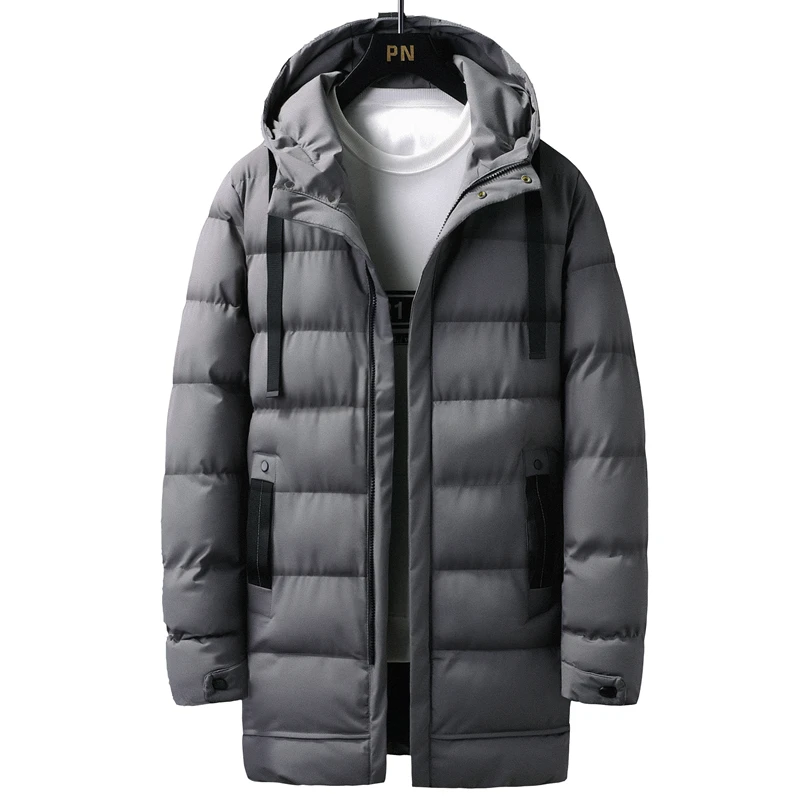 Color: GRAY, Size: XXL - 7xl Plus Size Padded Parkas Men Thick Warm Coats Solid Warm Cotton Long Coats Windbreaker Winter Outerwear 6xl Thermal Jacket