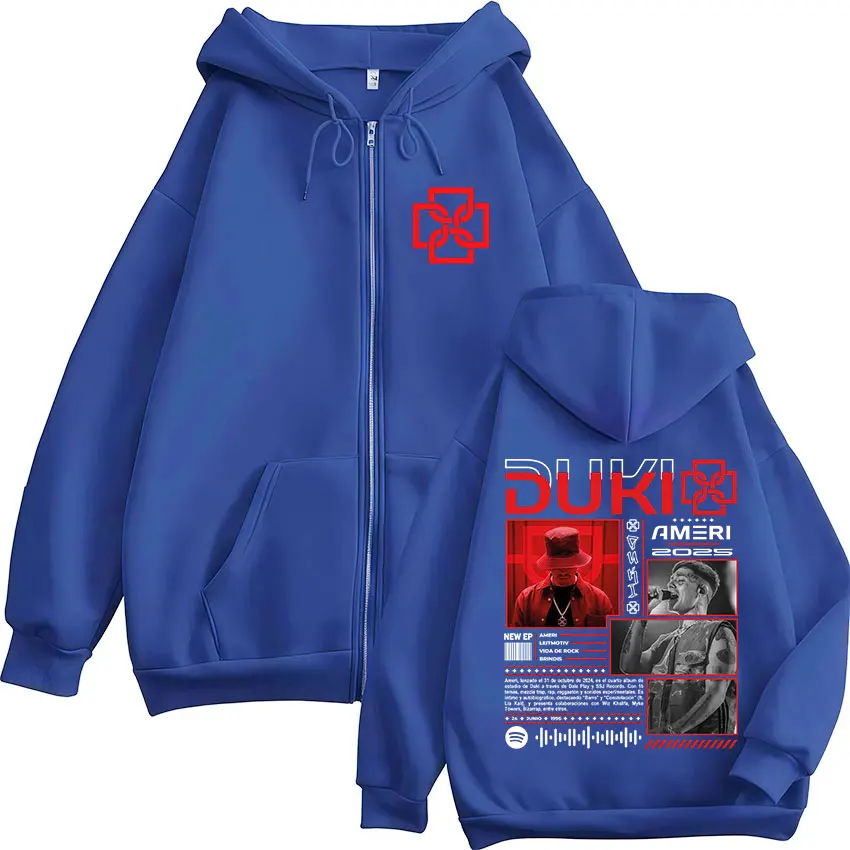 Color: black, Size: S - Rapper Duki Ameri World Tour 2025 Zipper Hoodies Men Women Clothing Fashion Hip Hop Zip Up Hooded Oversized Sweatshirts Jackets