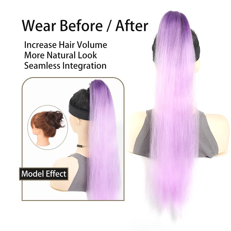 Color: P2/613, Stretched Length: 26inches - LUPU Synthetic Ponytail Extension with Elastic Tie Hair Band 26" Long Straight Colored Braiding Ponytail Ombre Pink Purple Blue