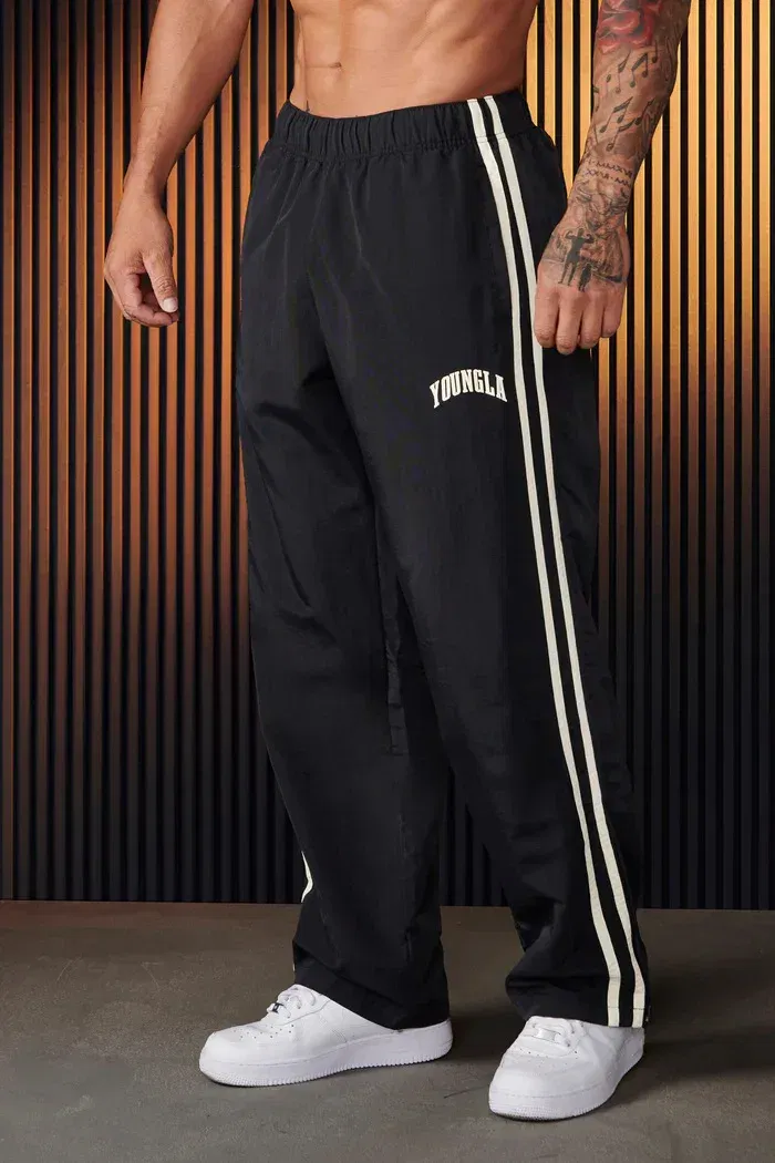 Color: black, Size: L - Jogger Men's Sweatpants Gym Sports Fitness Splicing Strips Printing Mid Waist Casual Pants Ya Fashion Men Clothing Wide Leg Pan