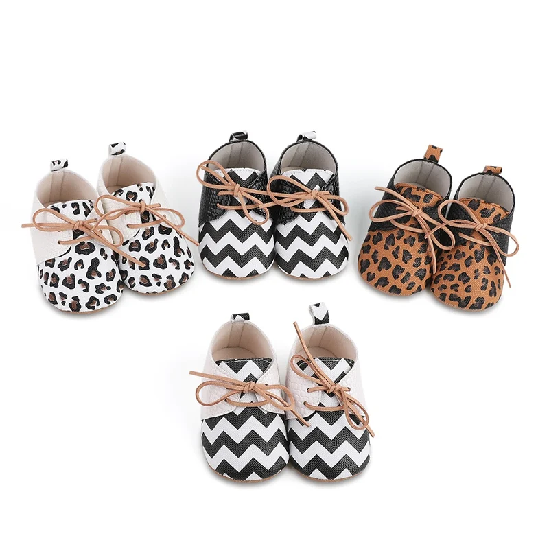 Color: Army Green, Shoe Size: 1 - Toddler Soft Bottom Non-Slip First Walkers Baby Boys Girl Solid Leather Shoes Newborn Retro Leopard Print Bowknot Design Sneaker