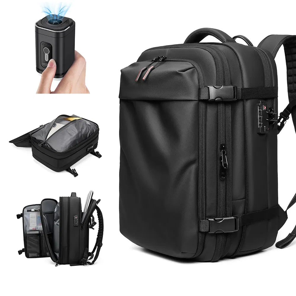 Color: SKY BLUE - Men Travel Backpack vacuum compression Laptop Backpack 17 inch Extended Large Capacity school Backpack Hiking Business backpack