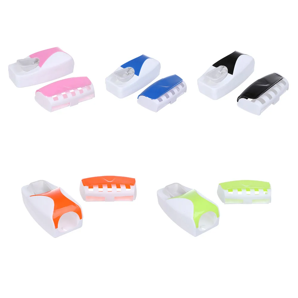 Color: Orange, Ships From: CHINA - Toothbrush Holder Automatic Toothpaste Dispenser Set Dustproof Sticky Suction Wall Mounted Toothpaste Squeezer Bathroom Holder