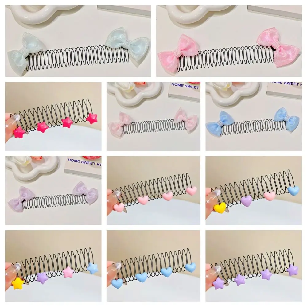 Color: Silver - Invisible Broken Hairpin Women Bow Heart Hair Clip Kids Tiara Tools Curve Needle Bangs Fixed Insert Comb Styling Accessories