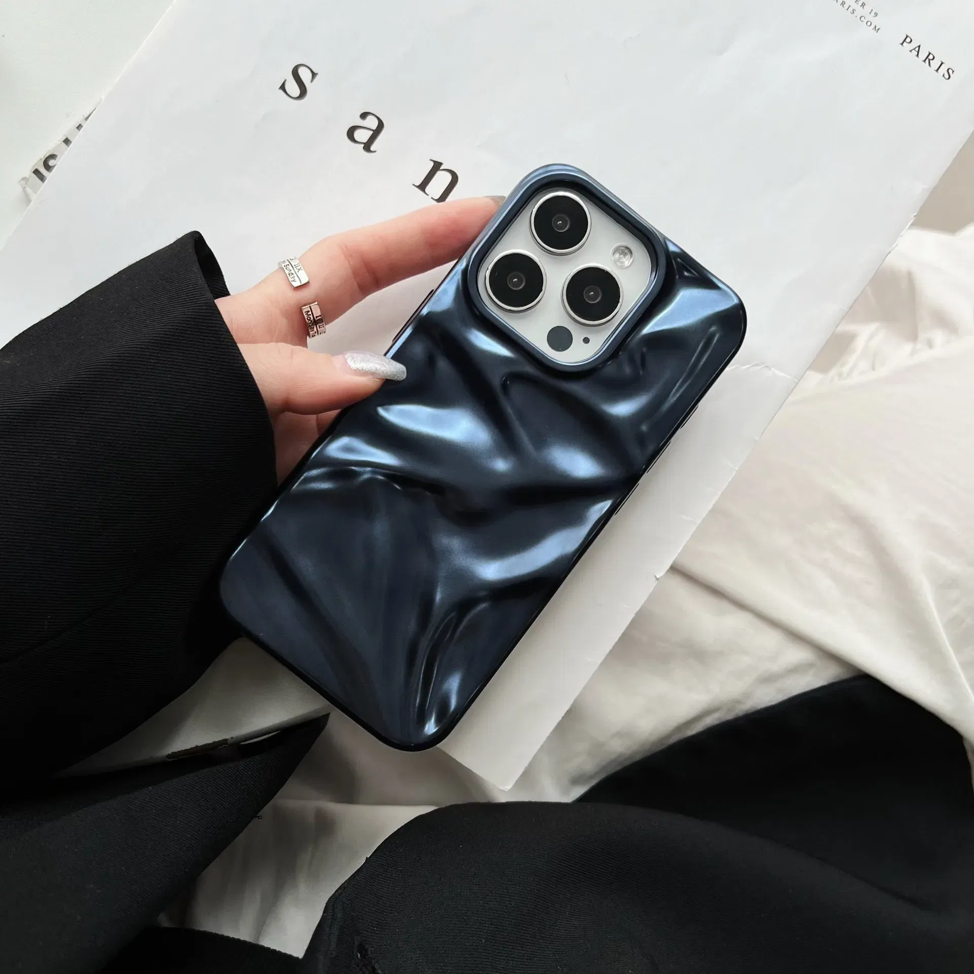 Color: Blue, Compatibility by Model: iPhone17 - Soft Matte 3D Wavy Pattern Phone Case For iPhone 16 17 ProMax 17 Air 15 14 Plus 13 12 Pro Max 11 ins Water Ripple Creative Cover
