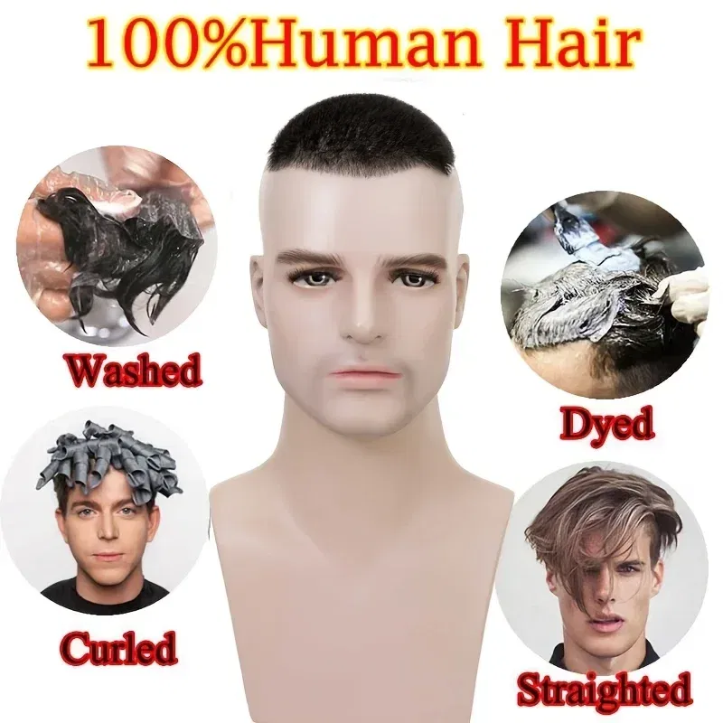 PROKYVITY 11g Buzz Short Cut Men's Toupee Human Hair Natural Male Hair Replacement System PU Invisible Extension Hairpiece