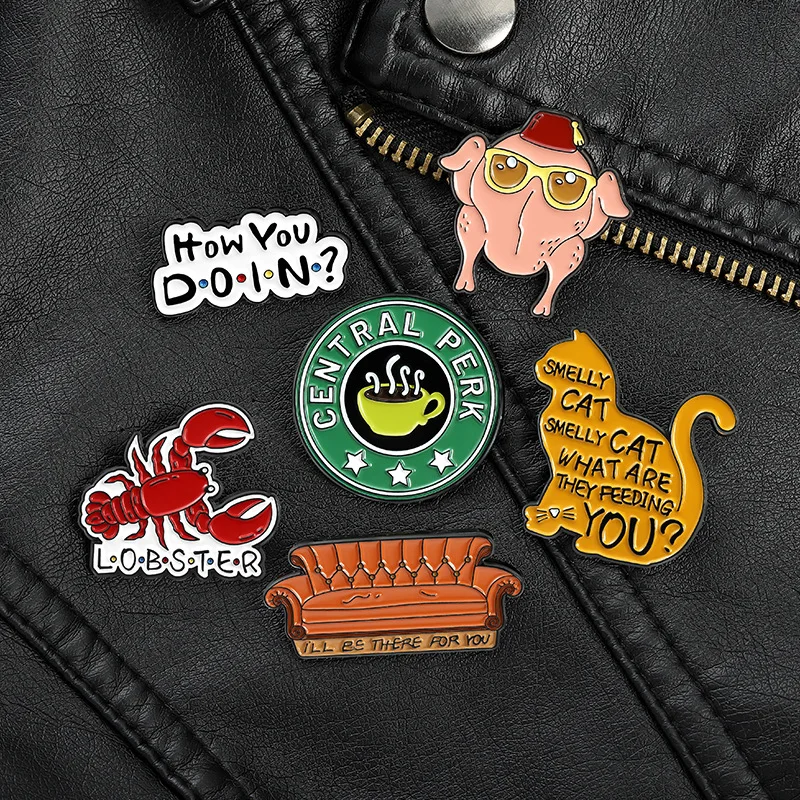 Metal color: Rhodium Plated, Ships From: CHINA - New Creative American TV Series Friends Pin Cartoon Cute Lobster Sofa Shaped Letter Pin Badge