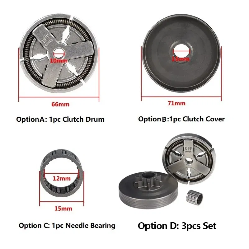 Size: 12 inches - XCAN Clutch Drum+Clutch Cover+Needle Bearing For 4500 5200 5800 45cc 52cc 58cc Chainsaw Replacement Parts