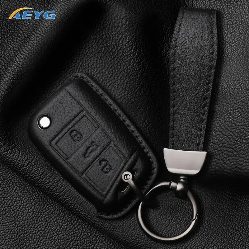 Color Name: Red - VW Car leather Key Case Cover For Volkswagen Golf 7 MK7 Tiguan MK2 For SEAT Ateca Leon FR 2 Ibiza For Skoda Octavia Shell Fob