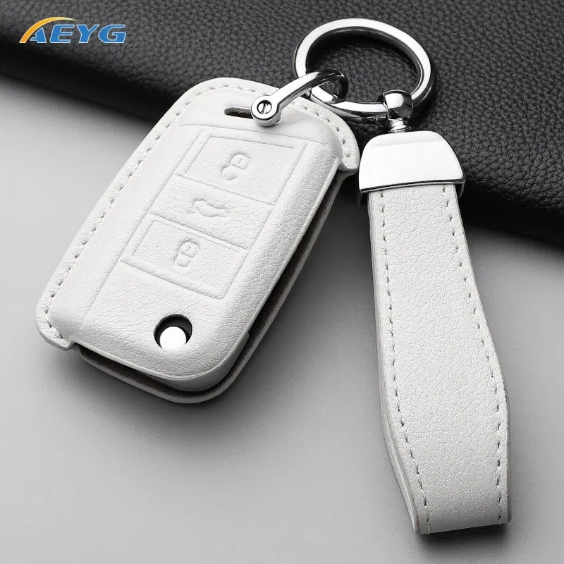 Color Name: Red - VW Car leather Key Case Cover For Volkswagen Golf 7 MK7 Tiguan MK2 For SEAT Ateca Leon FR 2 Ibiza For Skoda Octavia Shell Fob