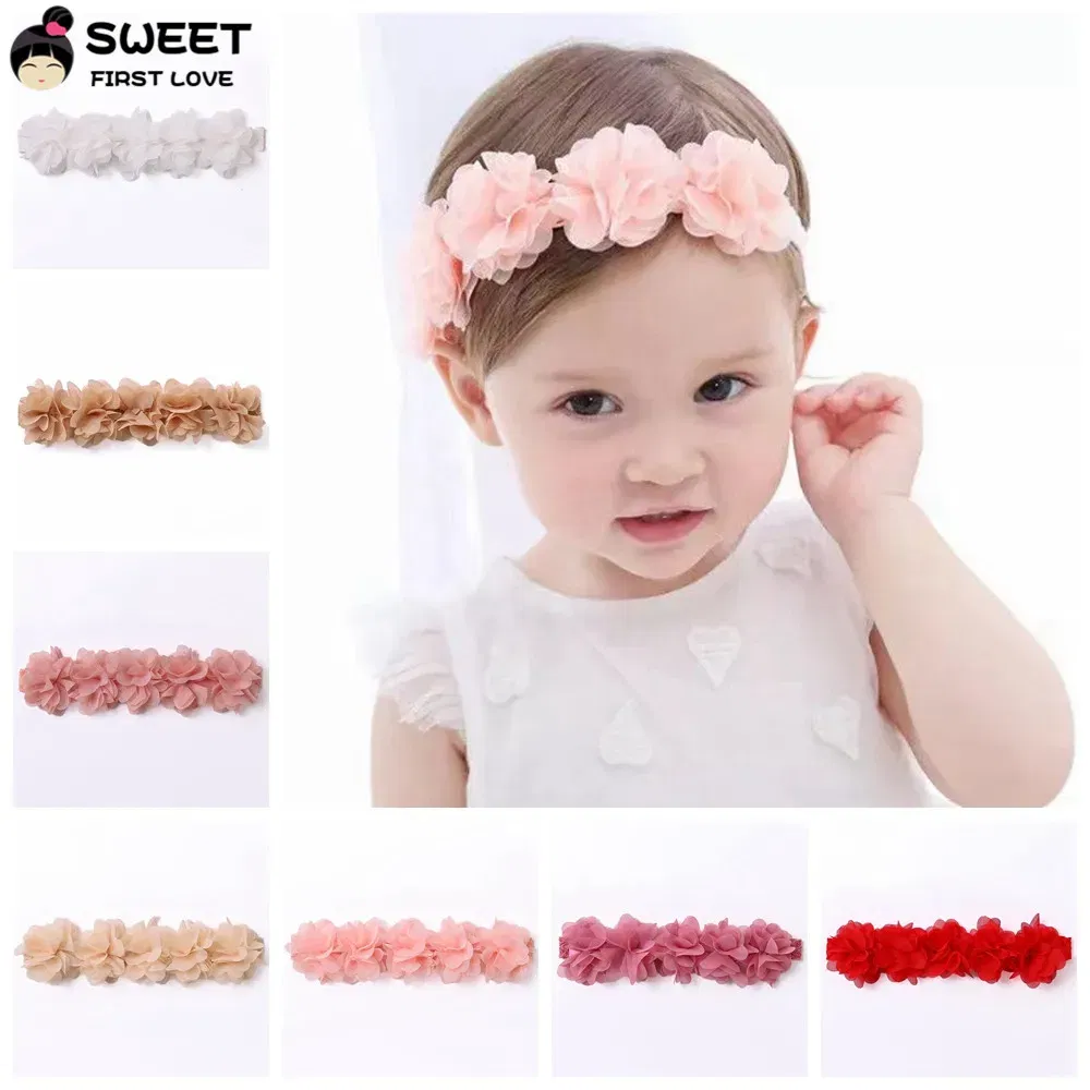 Color: Brown - Pink Baby Flower Headband Pink Chiffon Hair Bands Handmade DIY Headwear Hair Accessories for Kids Children Newborn Toddler