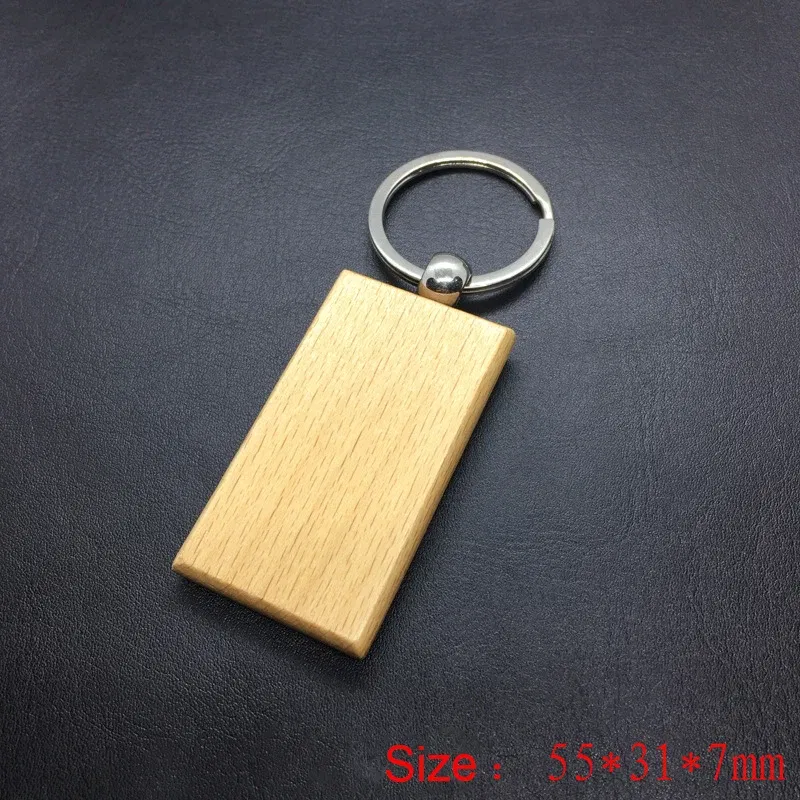 Color: Gold - 2024 Custom Logo Blank Round Rectangle Wooden Key Chain DIY Promotion Wood Keychains Wedding Gift