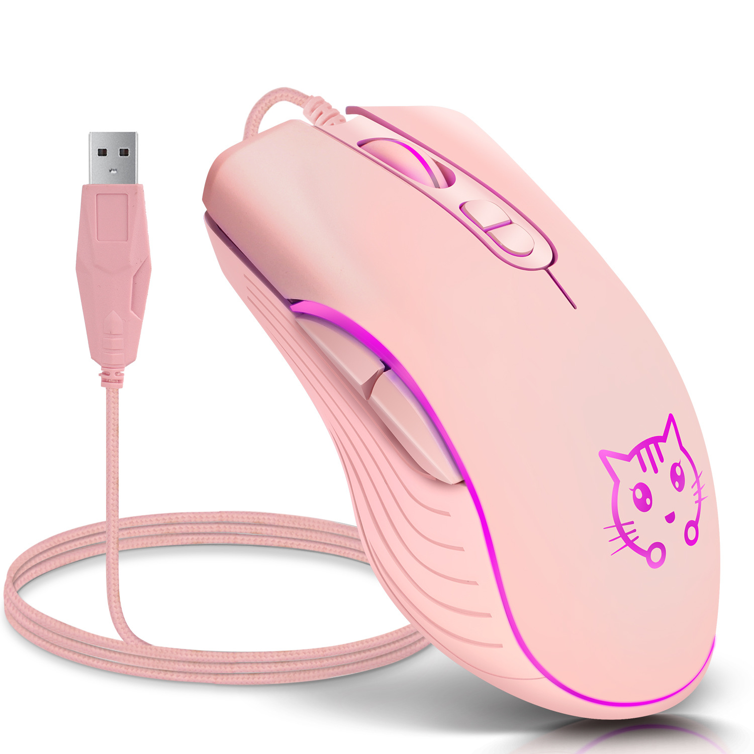 Color: WHITE - USB Wired Gaming Mouse Pink Computer Professional E-sports Mause 2400 DPI Colorful Backlit Silent Mice for Lol Data Laptop Pc