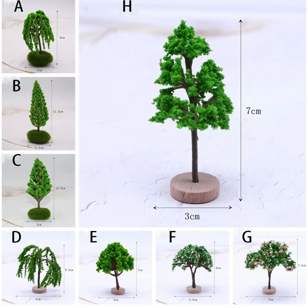 Color: army green - Artificial Moss Rocks/Wooden Base Model Trees Simulation Plastic Dollhouse Mini Tree Natural Green Bonsai Figurine