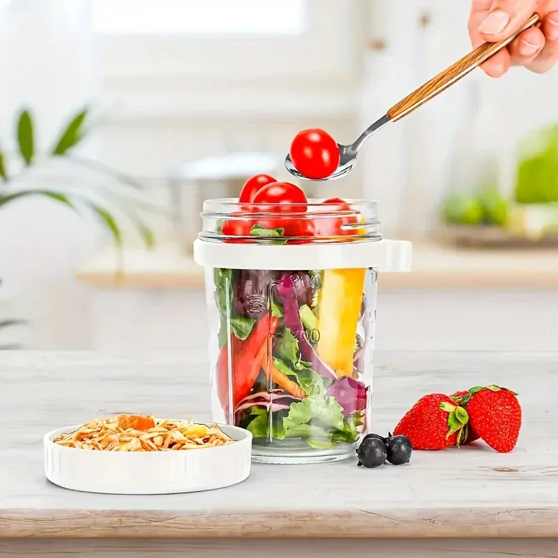 Color: Green, Capacity: 301-400ml - 350ML Overnight Oat Cup Glass With Lid And Spoon Seal Food Breakfast Cup Portable Cereal Milk Salad Yogurt Cup Kitchen Item