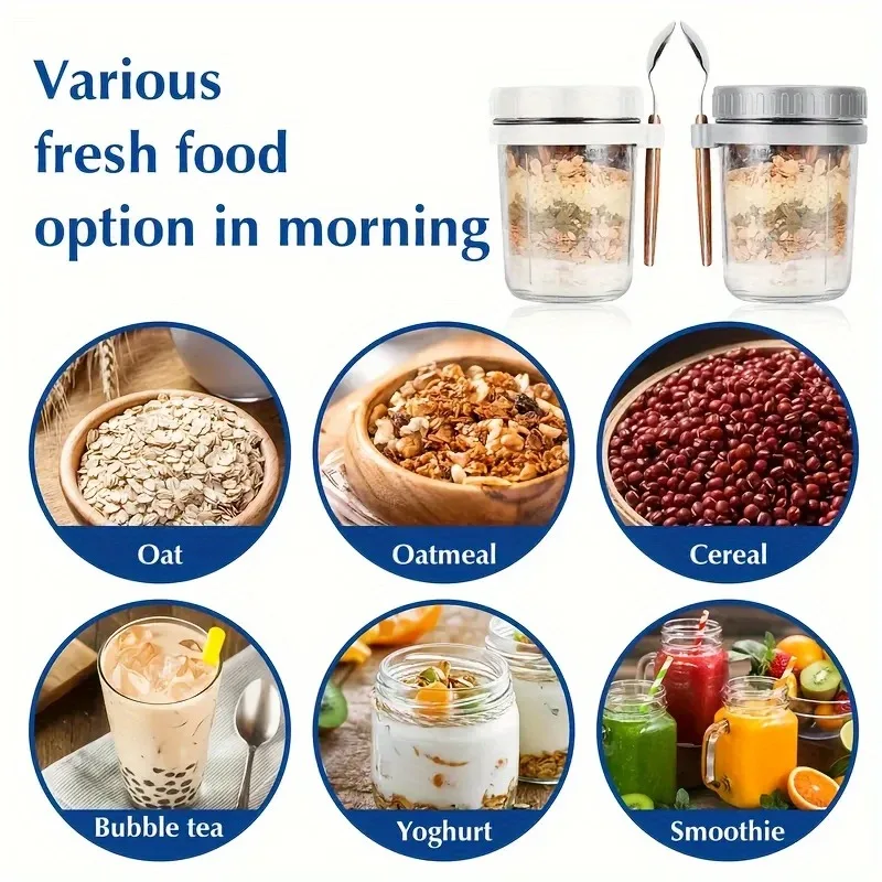 Color: Green, Capacity: 301-400ml - 350ML Overnight Oat Cup Glass With Lid And Spoon Seal Food Breakfast Cup Portable Cereal Milk Salad Yogurt Cup Kitchen Item