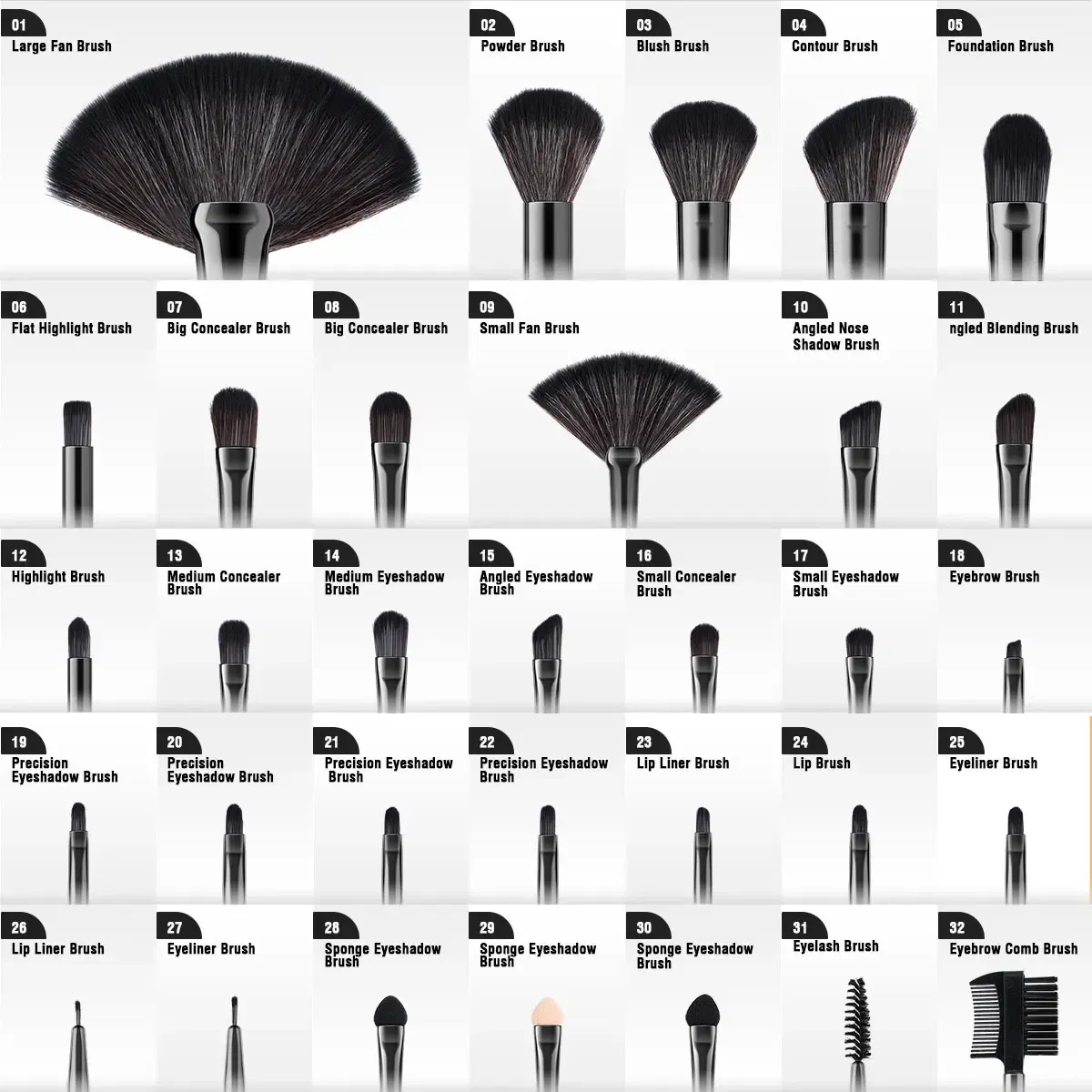 Handle Color: Black, Ships From: United States - Kaizm 32pcs Natural Hair Makeup Brushes Set Cosmetic Foundation Powder Eyeshadow Eyebrow Premium Wooden Make Up Brush Tools Kits