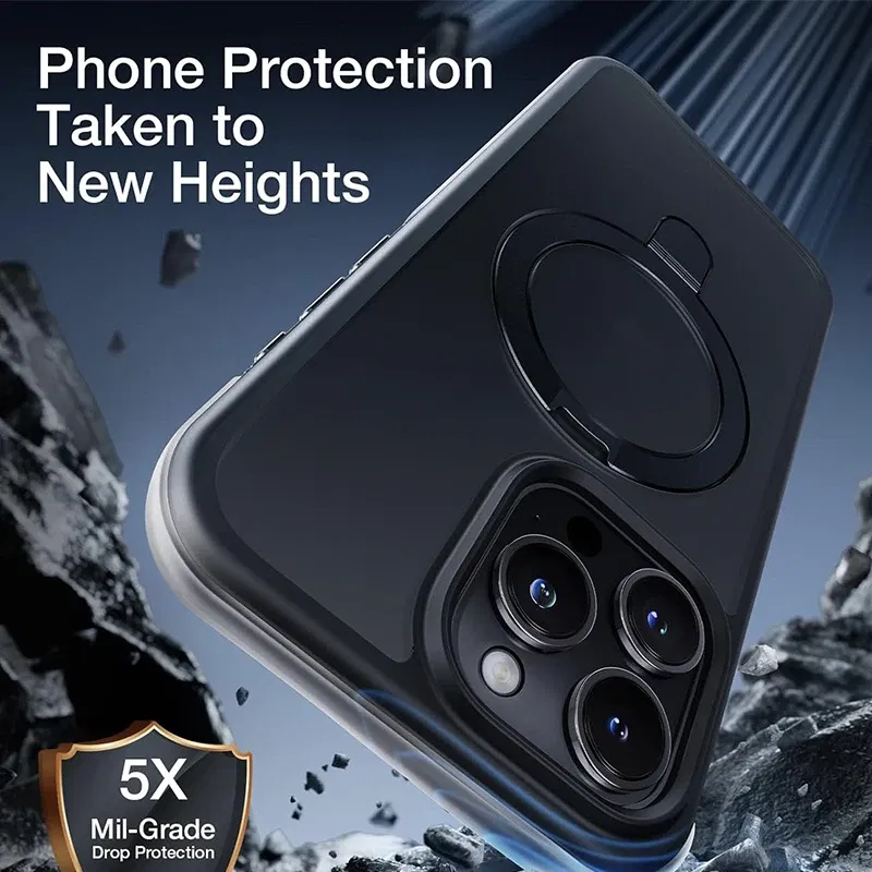 Color: Beige, Material: Aluminum - Magnetic Phone Case with Ring Stand for Wireless Charging iPhone 15 Pro Max 14 Plus 13 12 11 Translucent Cases Matte Slim Cov