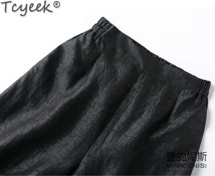 Tcyeek 100% Real Mulberry Silk Shorts 2024 Women Viantge Black Trousers Casual Elastic Waist Women's Shorts Шор?‚?‹ ?–?µнский
