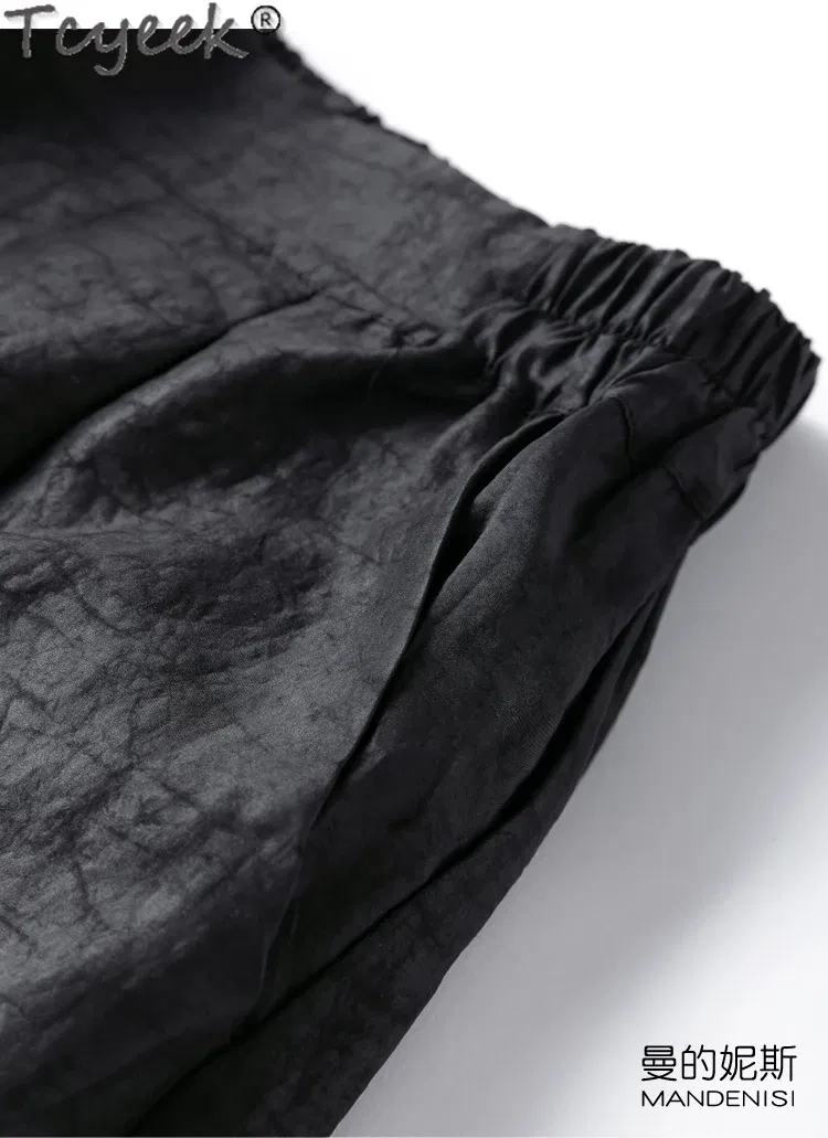 Tcyeek 100% Real Mulberry Silk Shorts 2024 Women Viantge Black Trousers Casual Elastic Waist Women's Shorts Шор?‚?‹ ?–?µнский