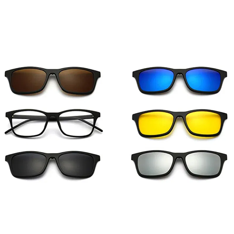 Lenses Color: Yellow, Ships From: CHINA, Frame Color: WHITE - 6 In 1 Magnetic Clip Sunglasses And Prescription Glasses Frame Men Women Polarized or Night Vision Lenses PC or TR90 Frame 2333
