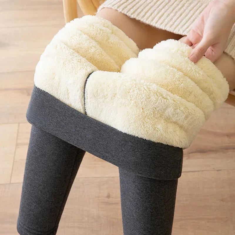 Color: SKY BLUE, Size: XL - Thermal Leggings Women Winter Warm High Waist Simplicity Warm Pants Fashion Black Elasticity Autumn Velvet Comfortable Leggins