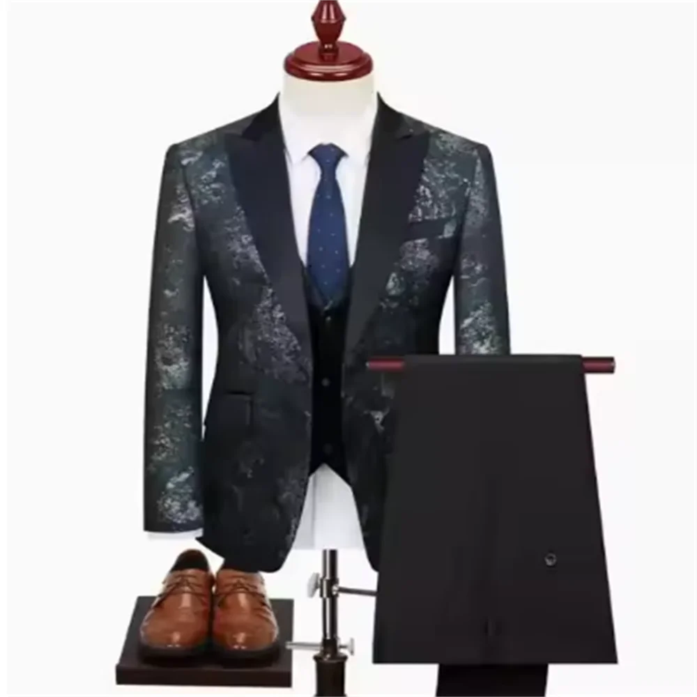 Color: Red, Size: L - Green Men's Suit 3-Piece, Wedding Party Dress Jacket with Vest & Trousers, Asian Size Slim Men Sets, Beige Black Blue Available