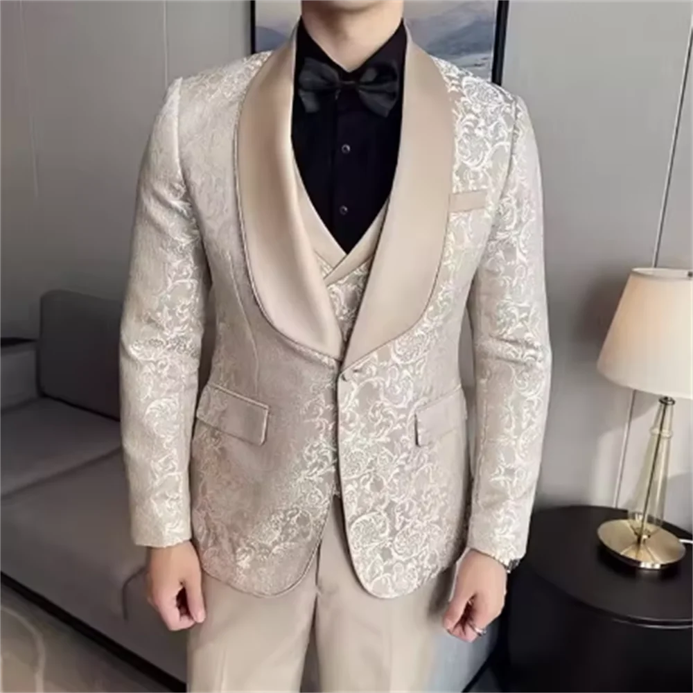 Color: Red, Size: L - Green Men's Suit 3-Piece, Wedding Party Dress Jacket with Vest & Trousers, Asian Size Slim Men Sets, Beige Black Blue Available