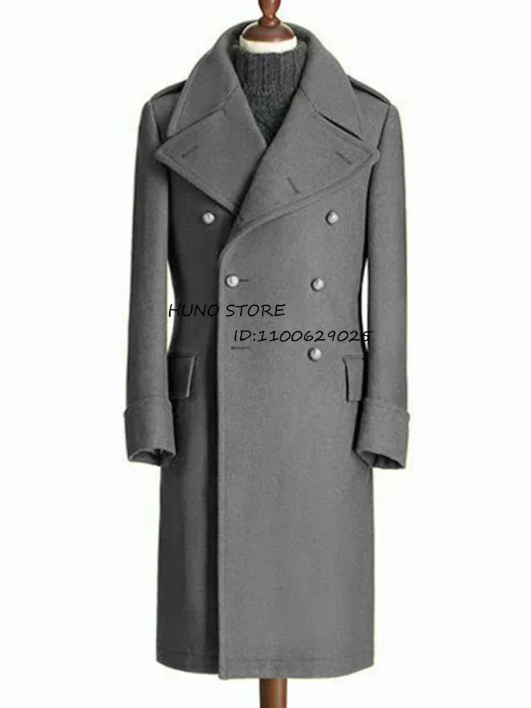 Color: GRAY, Size: L - Windbreak Men's Jacket Wool Long Coat Lapel Double Breasted Men's Trench Coats Windbreakers Jackets Man Winter 2023 Martens Male