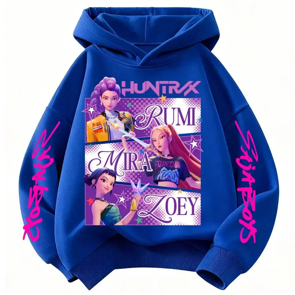Color: Blue, Kid Size: 2T - KPop Demon Hunters Huntrix Hoodie Kids Clothes Princess Girls Clothing Fashion Boys Clothes Spring Autumn Sweatshirt Child Tops