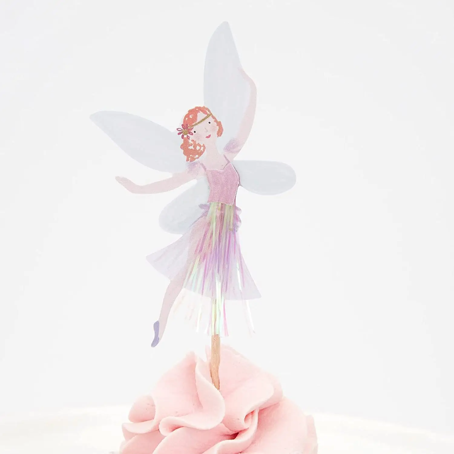 Color: light green - 12/24pcs Fairy Cake Topper Girl Birthday Party Cupcake Topper Fairy Theme Party Decoration Wing Angel Fairy Cake Topper