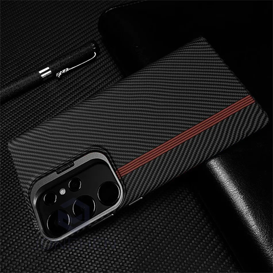 Color: black, Material: Plastic - Magnetic Pixel Carbon Fibre Pattern Slim Case For Samsung Galaxy S24 Plus S23 Ultra Luxury Shockproof Hard Cover Stand Metal Len