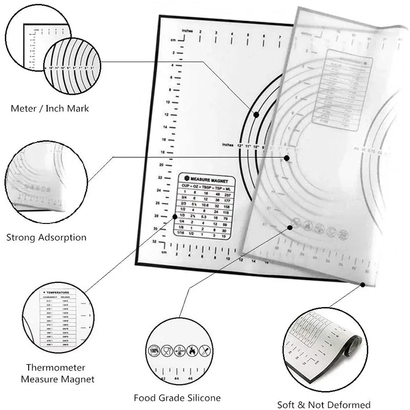 Color: Blue, Size: L - Large Size Silicone Kneading Pad Non-Stick Surface Rolling Dough Mat With Scale Kitchen Cooking Pastry Sheet Oven Liner Bakeware