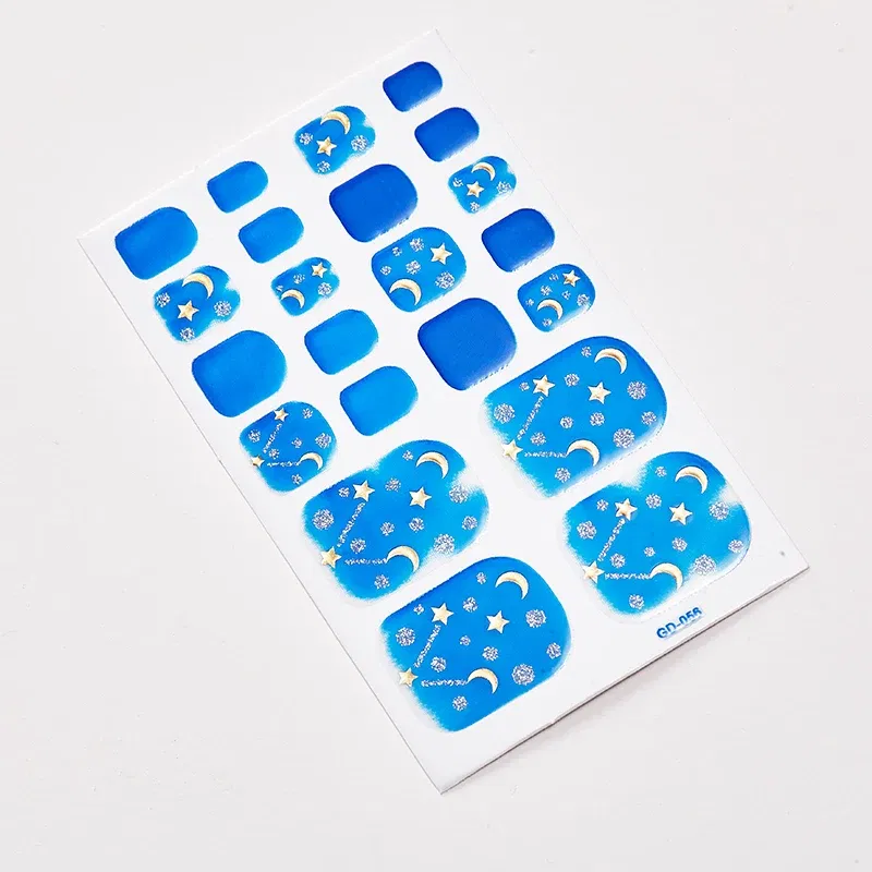 Color: Blue White - 22 Tips/Sheet Women Salon Fashion Nail Stickers Designed Full Beauty Full Cover Nail Stickers Novidades Nails Sticker Designer