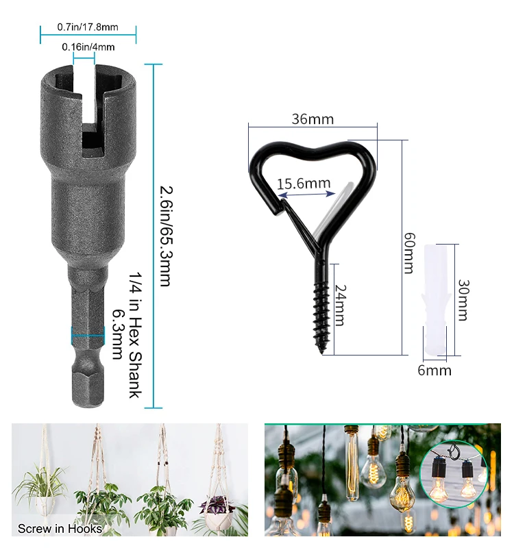 Color: Green - 12/20PCS Q-Hanger Screw Black Hooks Ceiling Hooks with Safety Buckle for Plant and Christmas Outdoor String Lights Hooks