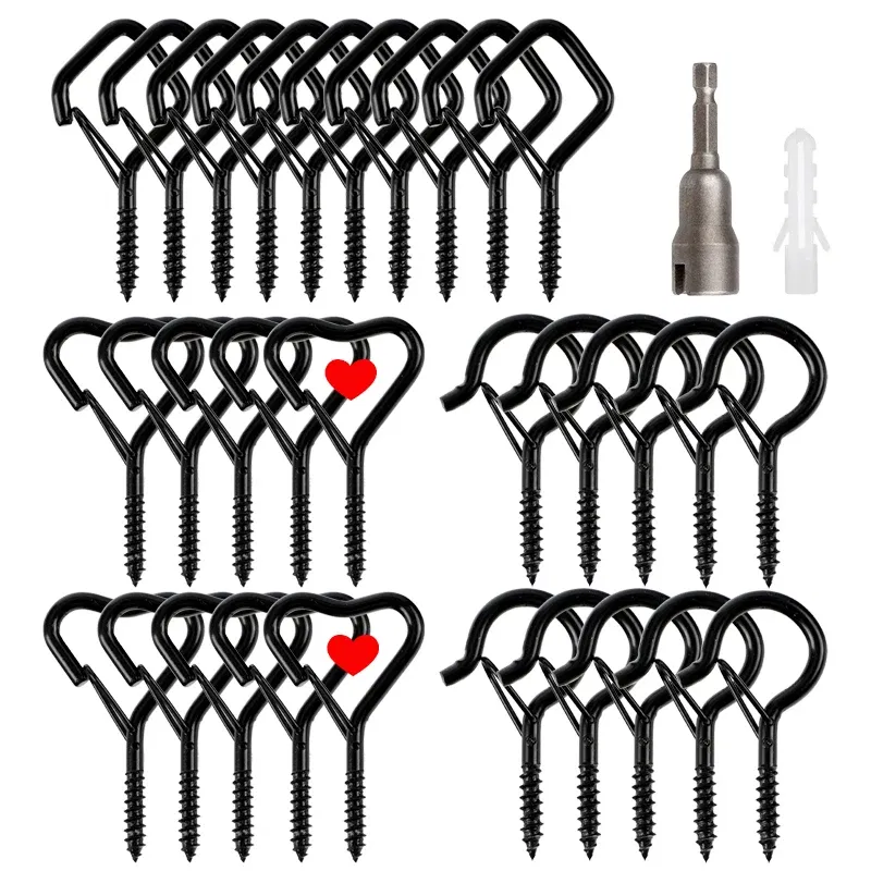 Color: Green - 12/20PCS Q-Hanger Screw Black Hooks Ceiling Hooks with Safety Buckle for Plant and Christmas Outdoor String Lights Hooks