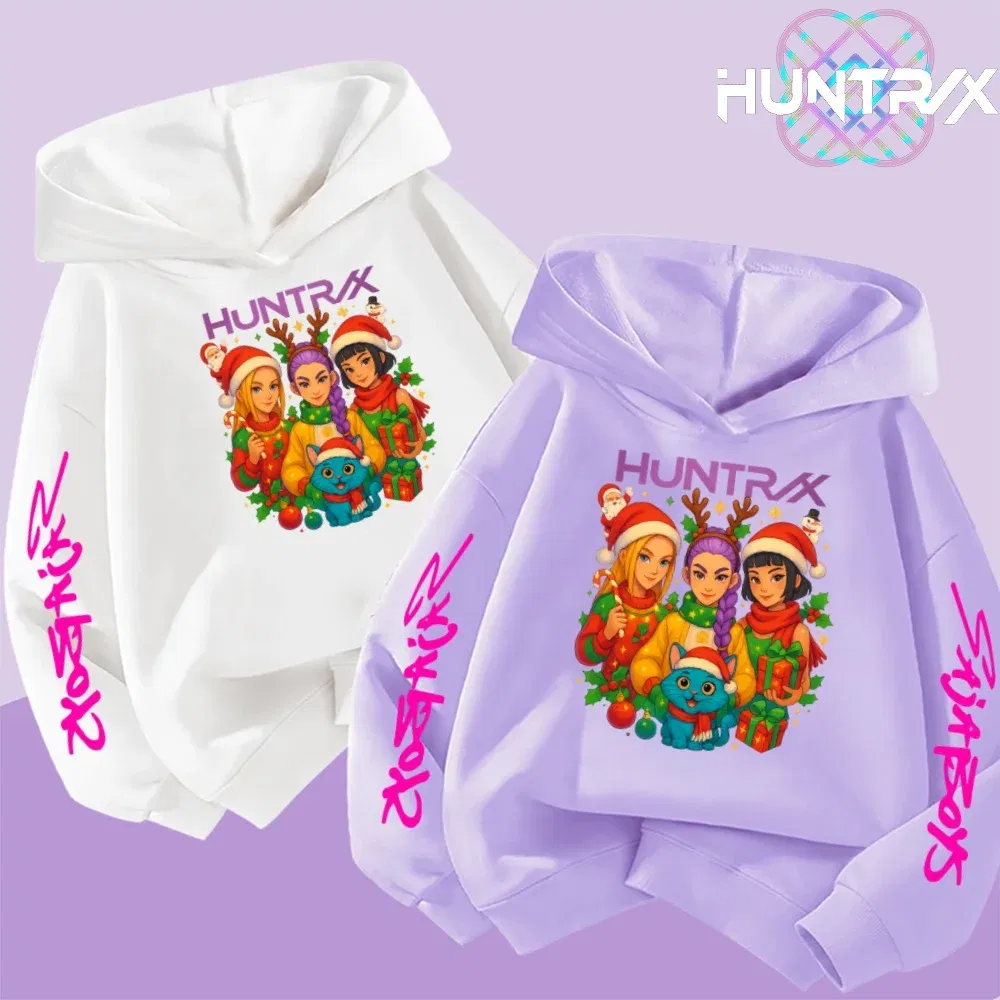 Color: Brown, Kid Size: 4 - KPop Demon Hunters Christmas Hoodie Girls Fashion Casual Sweatshirt Movie Kids K-Pop Demon Hunters Hooded Tops