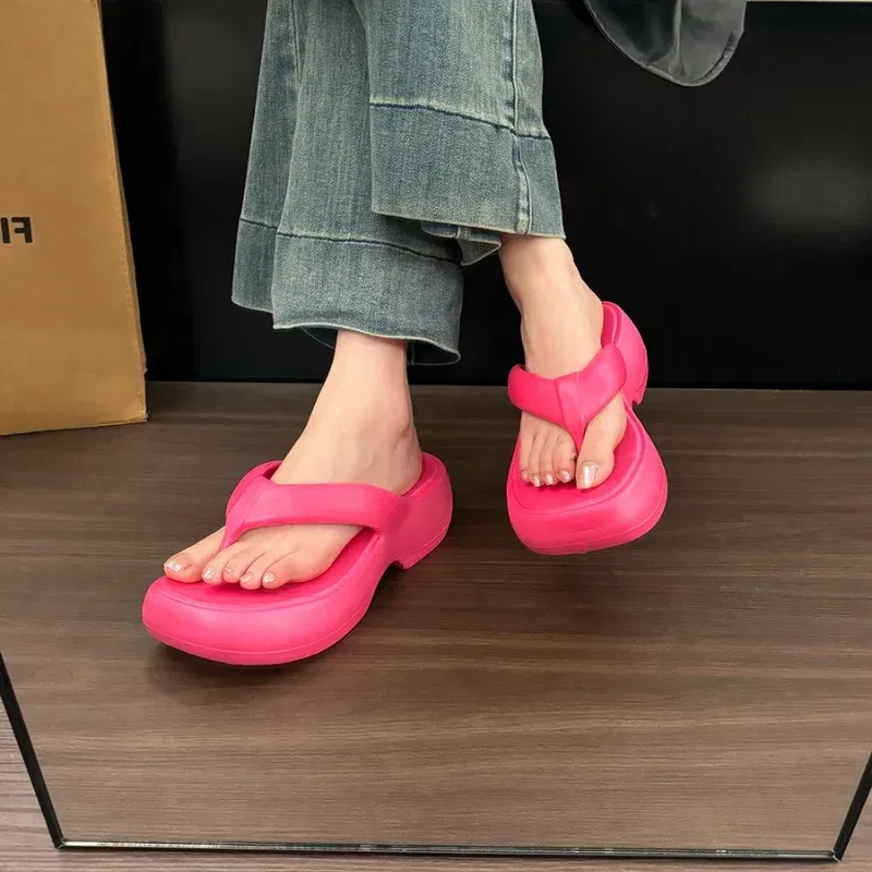 Color: WHITE, Shoe Size: 37-38 - Casual Square Toe Women's Flip-flops Soft-soled Non-slip Heeld Sandals Unique Features Leisure Summer Popular Outdoor Slippers