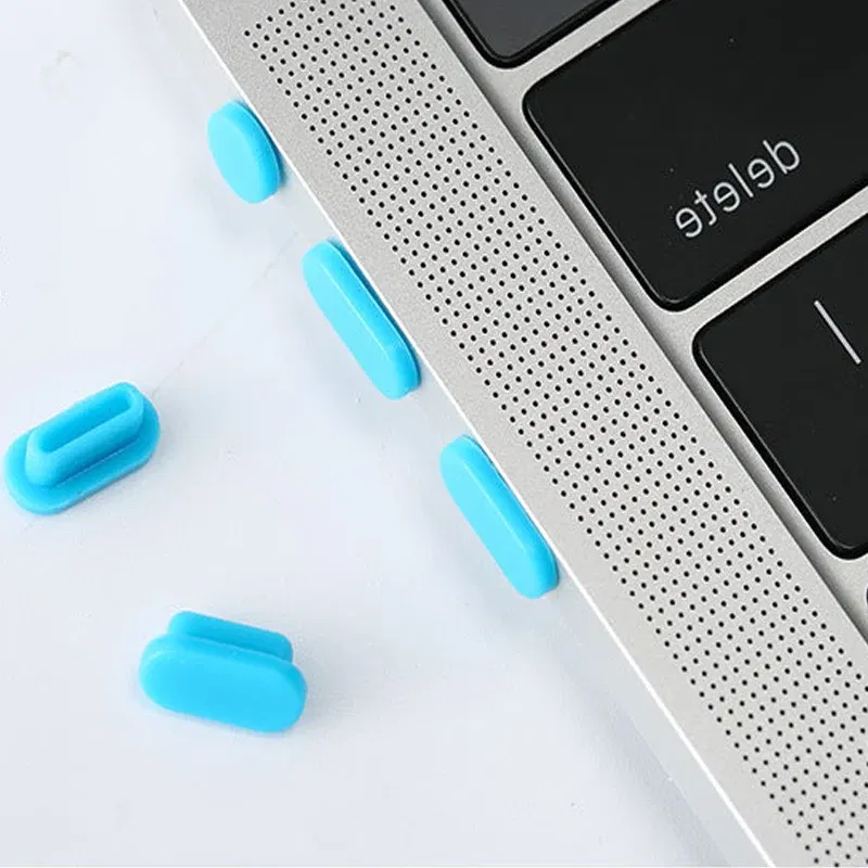 Color: PURPLE - 5pcs/set Silicone Data Port Anti Dustproof Plugs For MacBook Air 13 A1932 Touch Bar 13&15 Dust Plug Stopper Cover Set