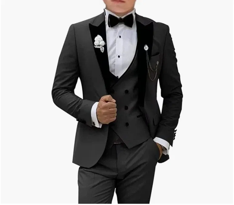 Color: Khaki, Size: XXL - Pink Prom Suit for Men 3 Piece Jacket Vest Pants Set Peaked Lapel Blazer Outfit Costume Birthday Party