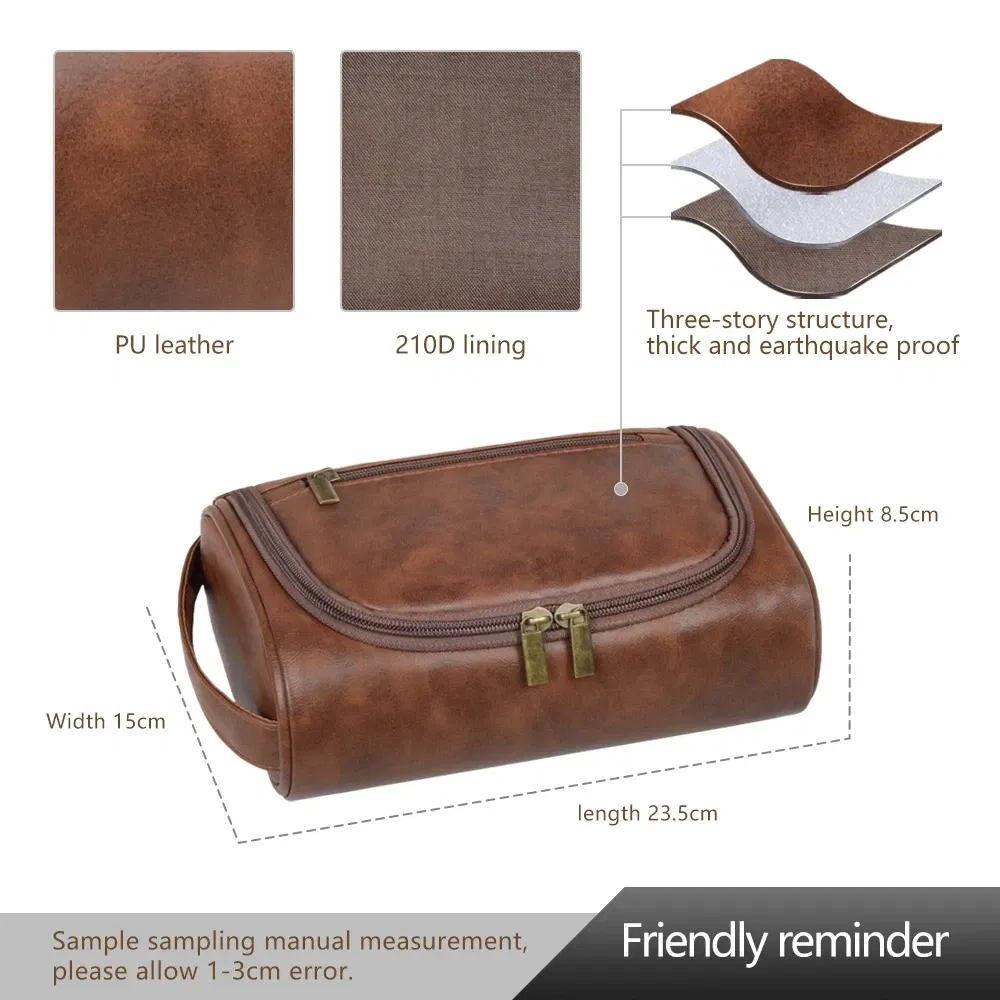 Color: Blue - High Quality Travel Toiletry Bag For Women Men Retro PU Leather Cosmetic Bags Female Waterproof Travel Makeup Bag