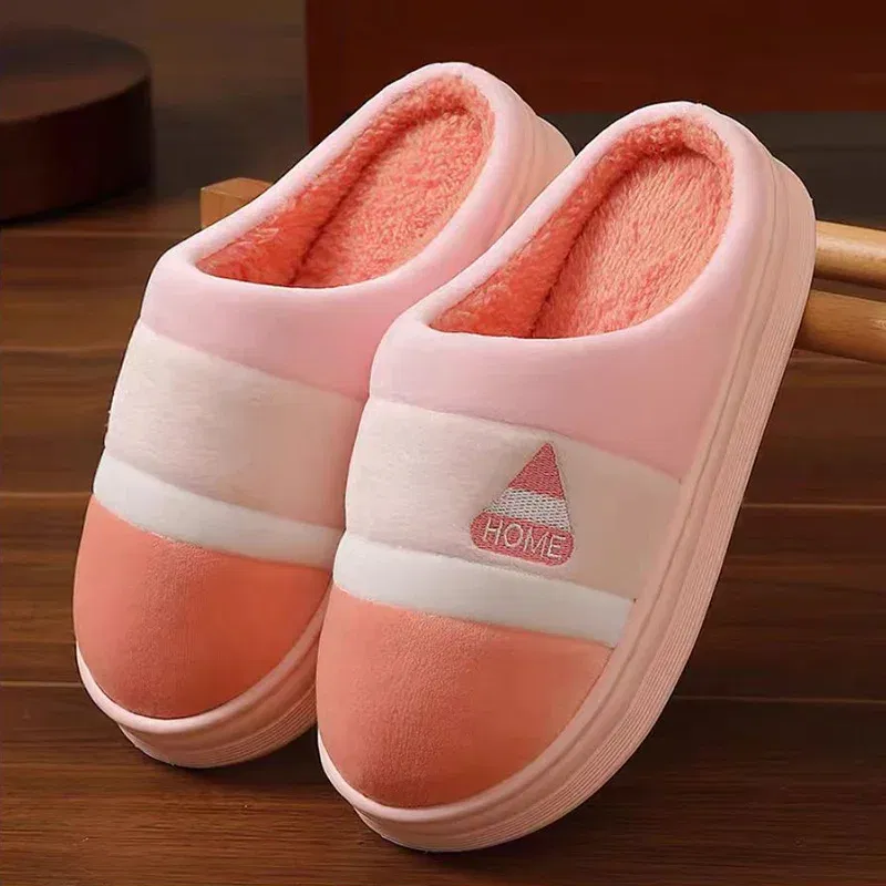 Color: MULTI, Shoe Size: 40-41 - New Men Big Size 48 49 Winter Warm Slippers Women Soft Plush Furry Shoes Casual Flats Home Couples Bedroom Anti-Slip Slides