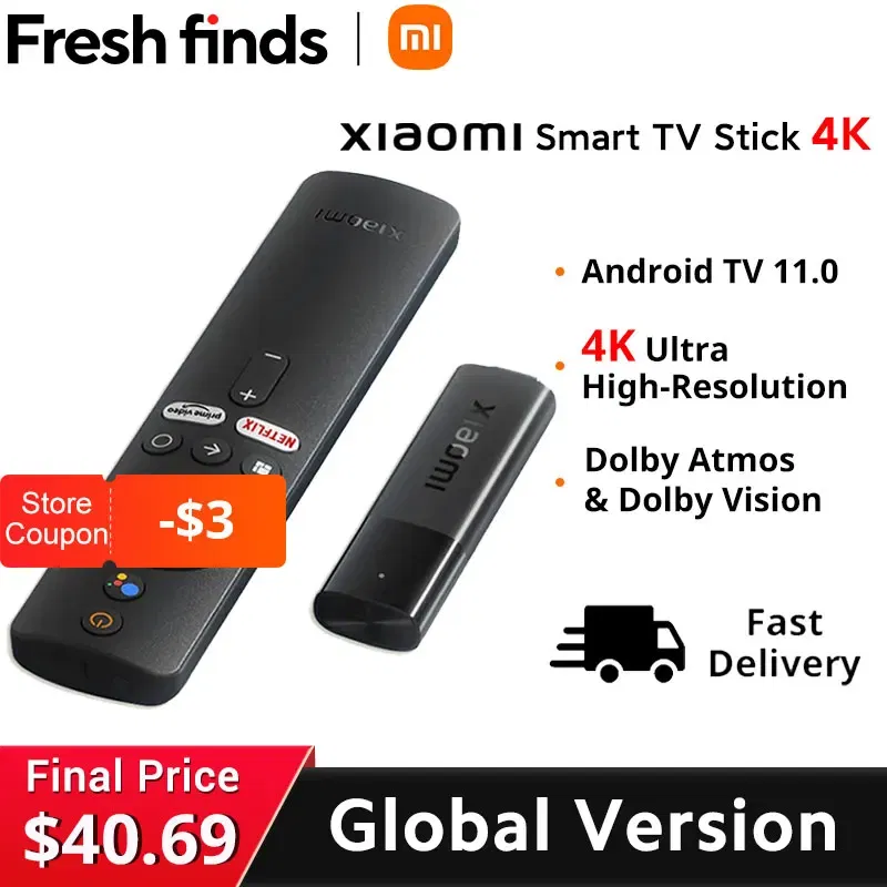 Color: Beige, Ships From: CHINA - [World Premiere] Global Version Xiaomi Mi TV Stick 4K Android 11 BT5.0 TV Dongle Portable Streaming Media Multi Language