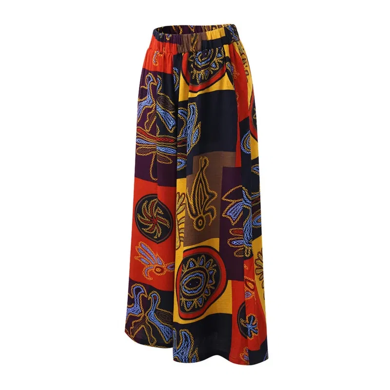 Color: Blue, Size: XL - Women Elastic Pants Waist Loose Casual Print Wide Leg Pants Slim For Female Elasticated Trousers Mid Waist Wide Leg Pants