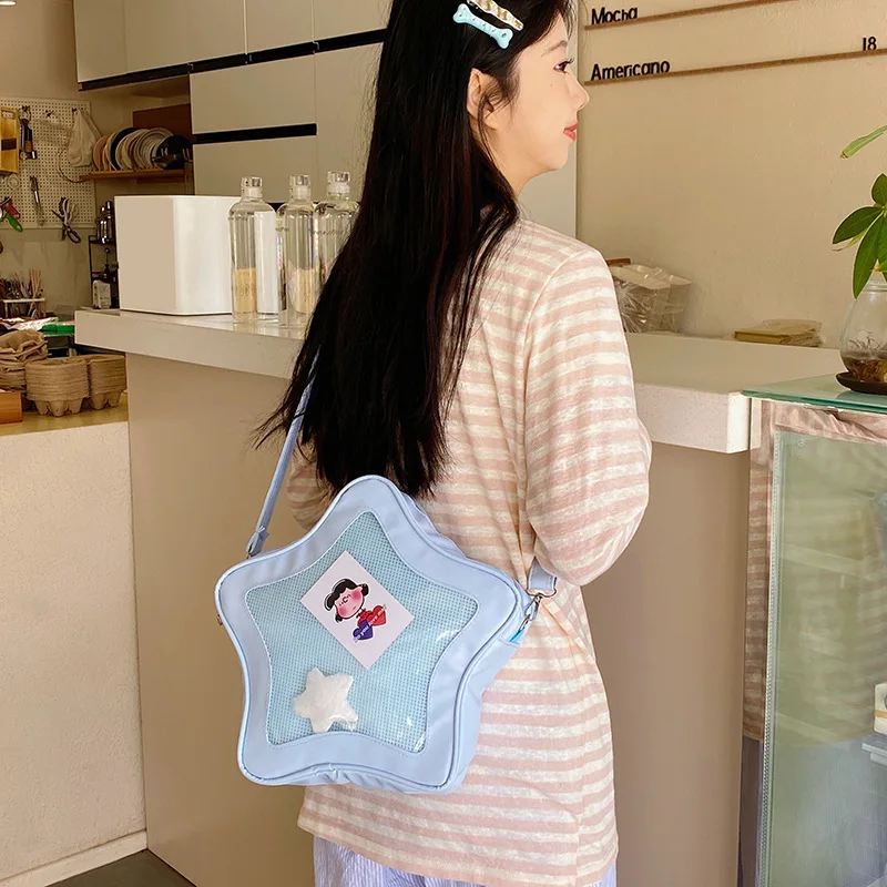 Color: Blue - Japanese Style Minimalist Cute Aesthetic Shoulder Bag for Students Kawaii Crossbody Purse Street Fashion