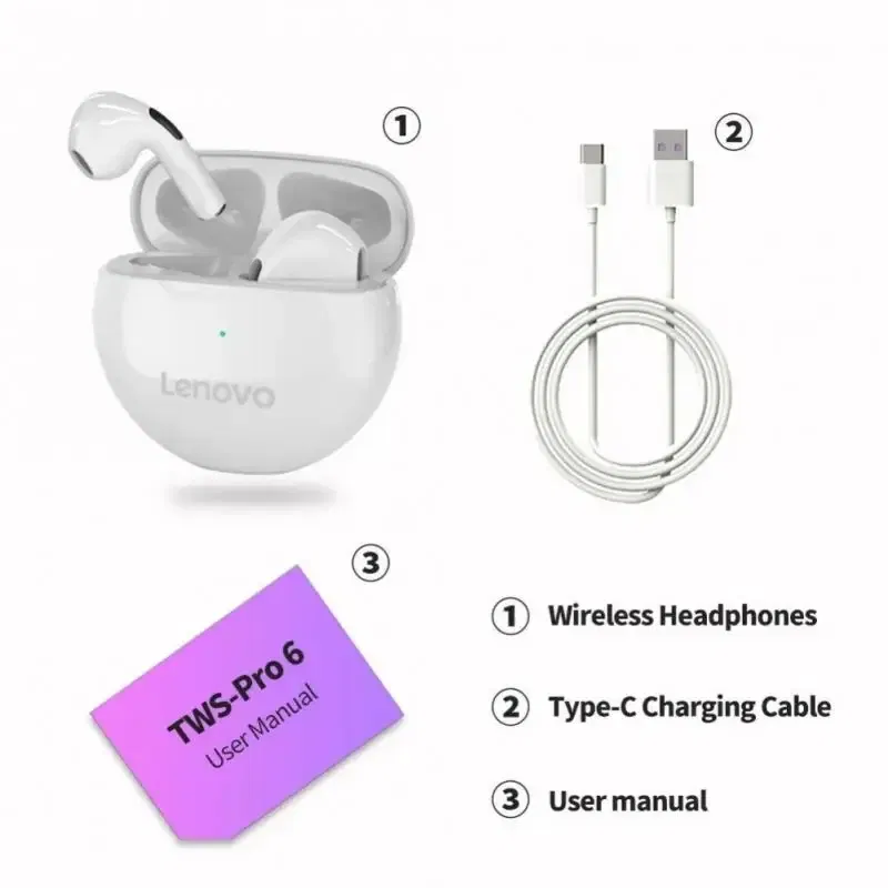 Color: Blue, Ships From: CHINA - Original Lenovo TWS Air Pro 6 Earphones Wireless Bluetooth 5.0 HiFi Sport Noise Reduction Headphones Touch Control Earbuds