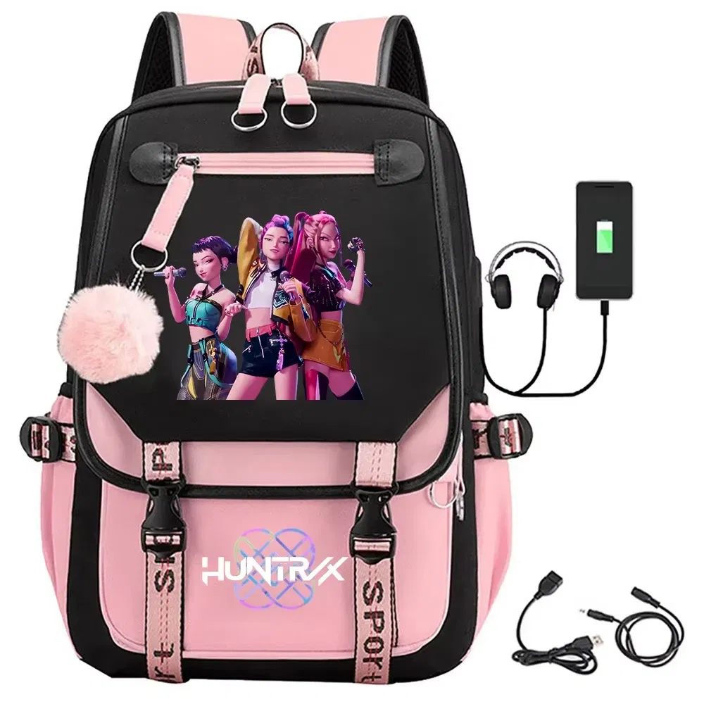 Color: black - KPop Demon Hunters Saja Boys Backpacks Teenagers Backpacks Hip Hop Gothic Schoolbag Backpacks