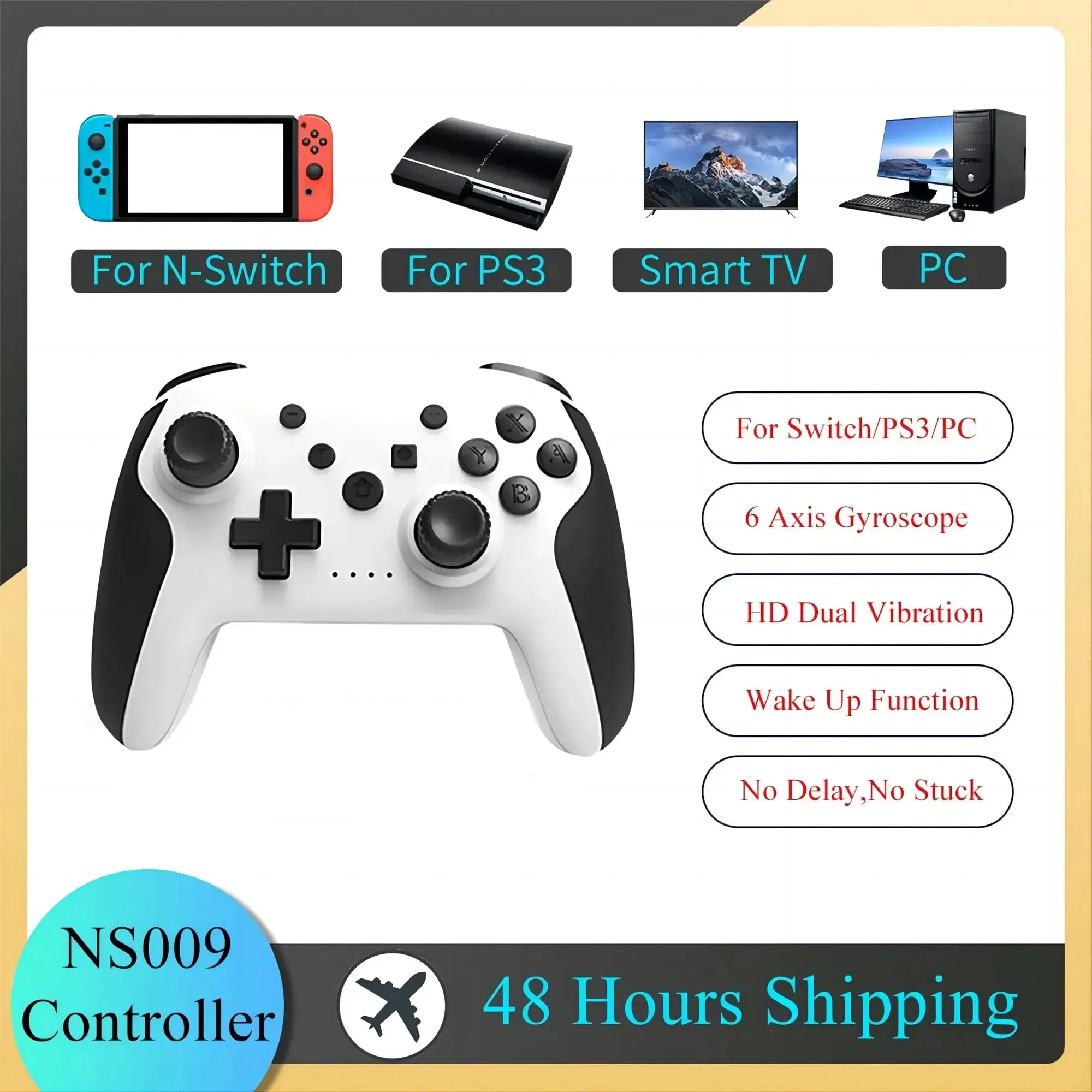 Color: grey - GAMINJA NS009 Bluetooth Game Controller Wireless Gamepad For Nintendo Switch Console PS3 PC Windows 7 10 Dual Vibration Joystick